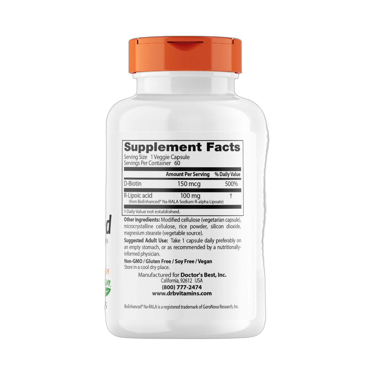 Stabilized R-Lipoic Acid with BioEnhanced Na-RALA, 100mg