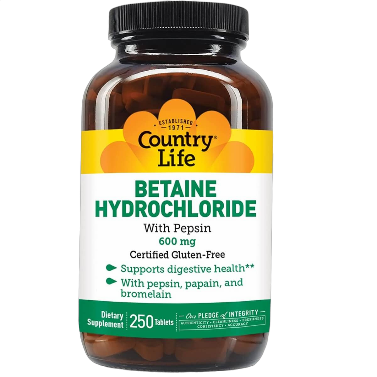 Betaine Hydrochloride with Pepsin, 600mg