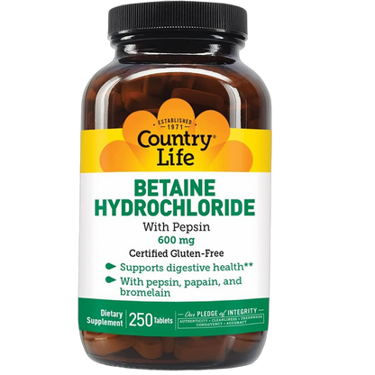 Betaine Hydrochloride with Pepsin, 600mg