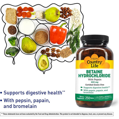 Betaine Hydrochloride with Pepsin, 600mg