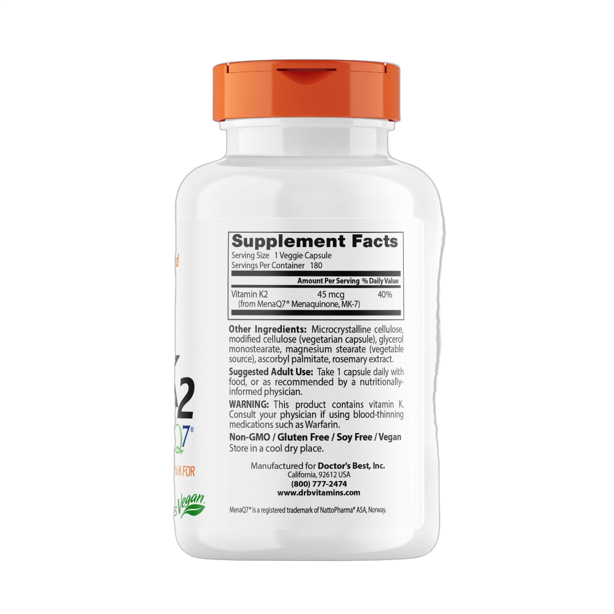 Natural Vitamin K2 MK-7 with MenaQ7, 45mg