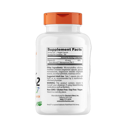 Natural Vitamin K2 MK-7 with MenaQ7, 45mg
