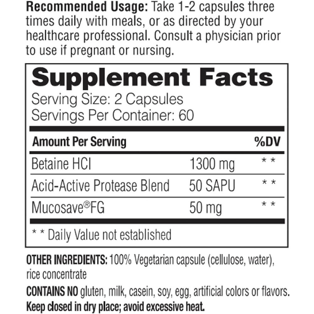Betaine HCl, heartburn and indigestion relief