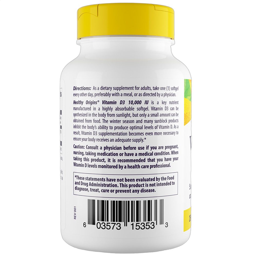 Vitamin D3, 10000IU, Softgels (Olive Oil)