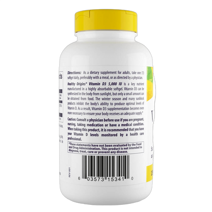 Vitamin D3, 5000iu, Softgels (Olive Oil)