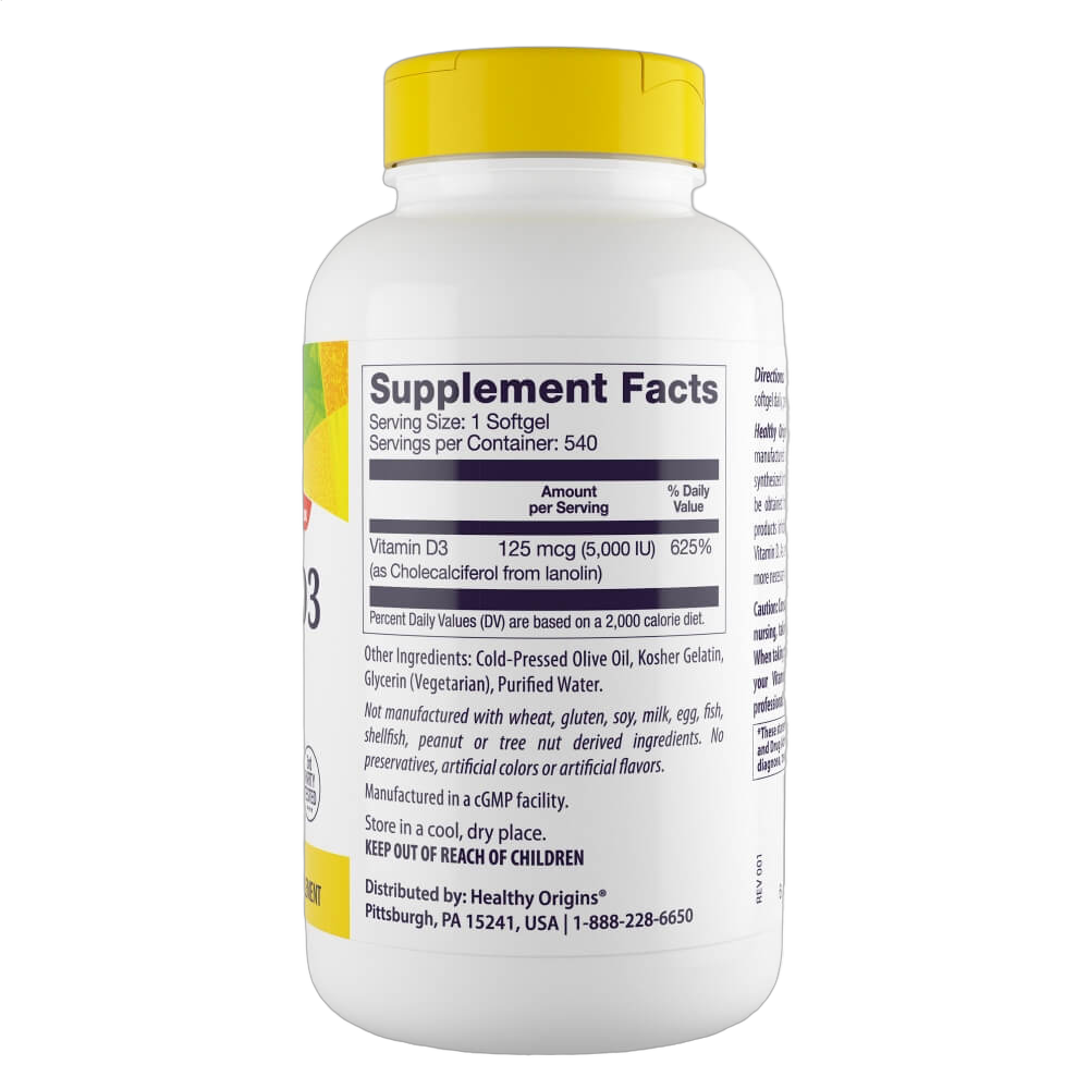 Vitamin D3, 5000iu, Softgels (Olive Oil)