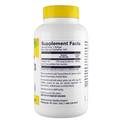 Vitamin D3, 5000iu, Softgels (Olive Oil)