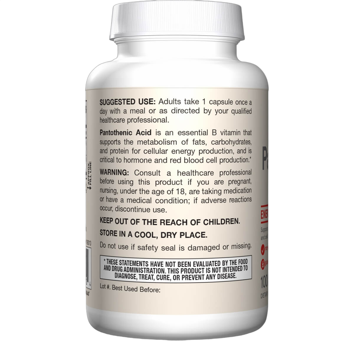 Pantothenic Acid (Vitamin B5), 500mg