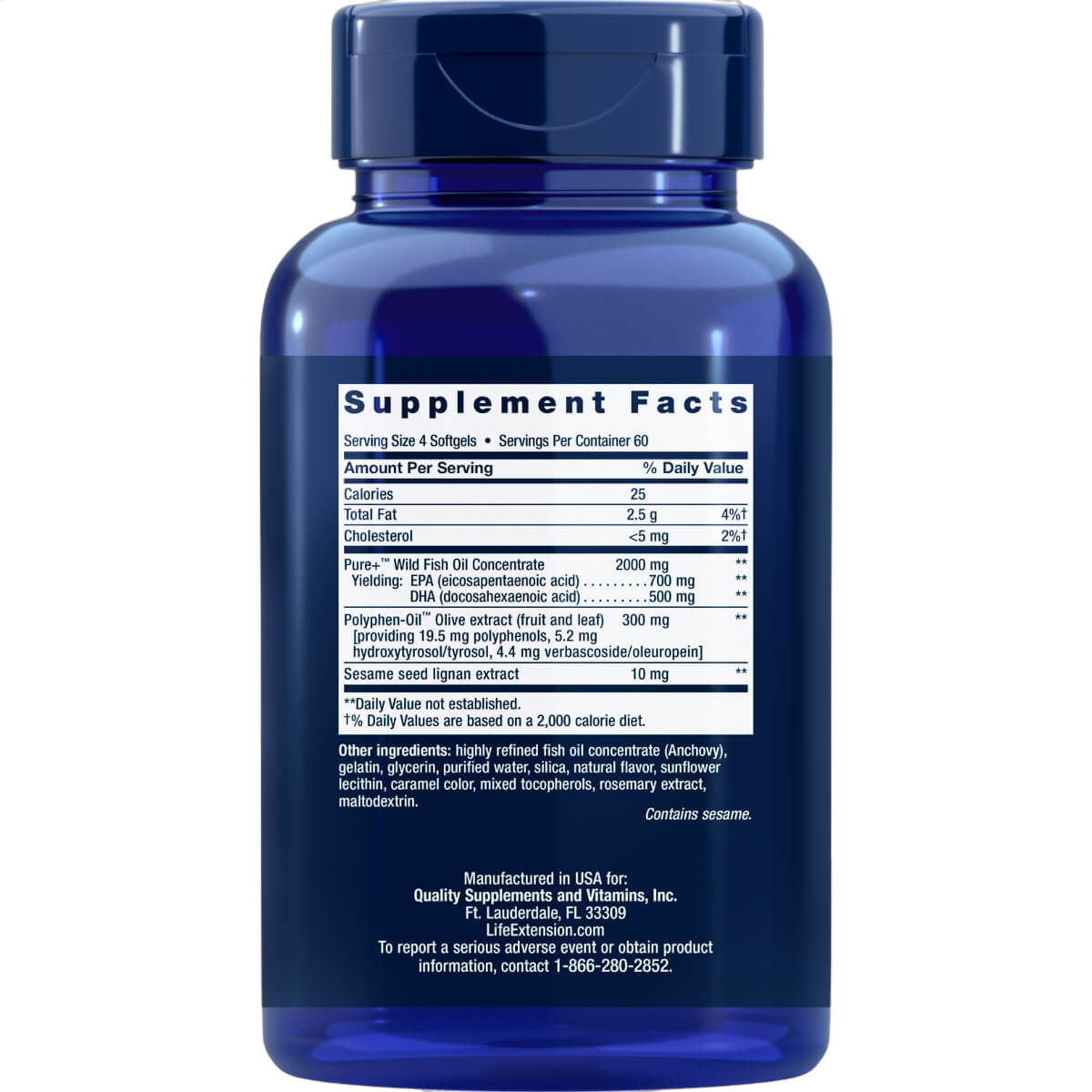 Super Omega-3 EPA/DHA Fish Oil Sesame Lignans & Olive Extract