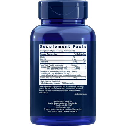Super Omega-3 EPA/DHA Fish Oil Sesame Lignans & Olive Extract