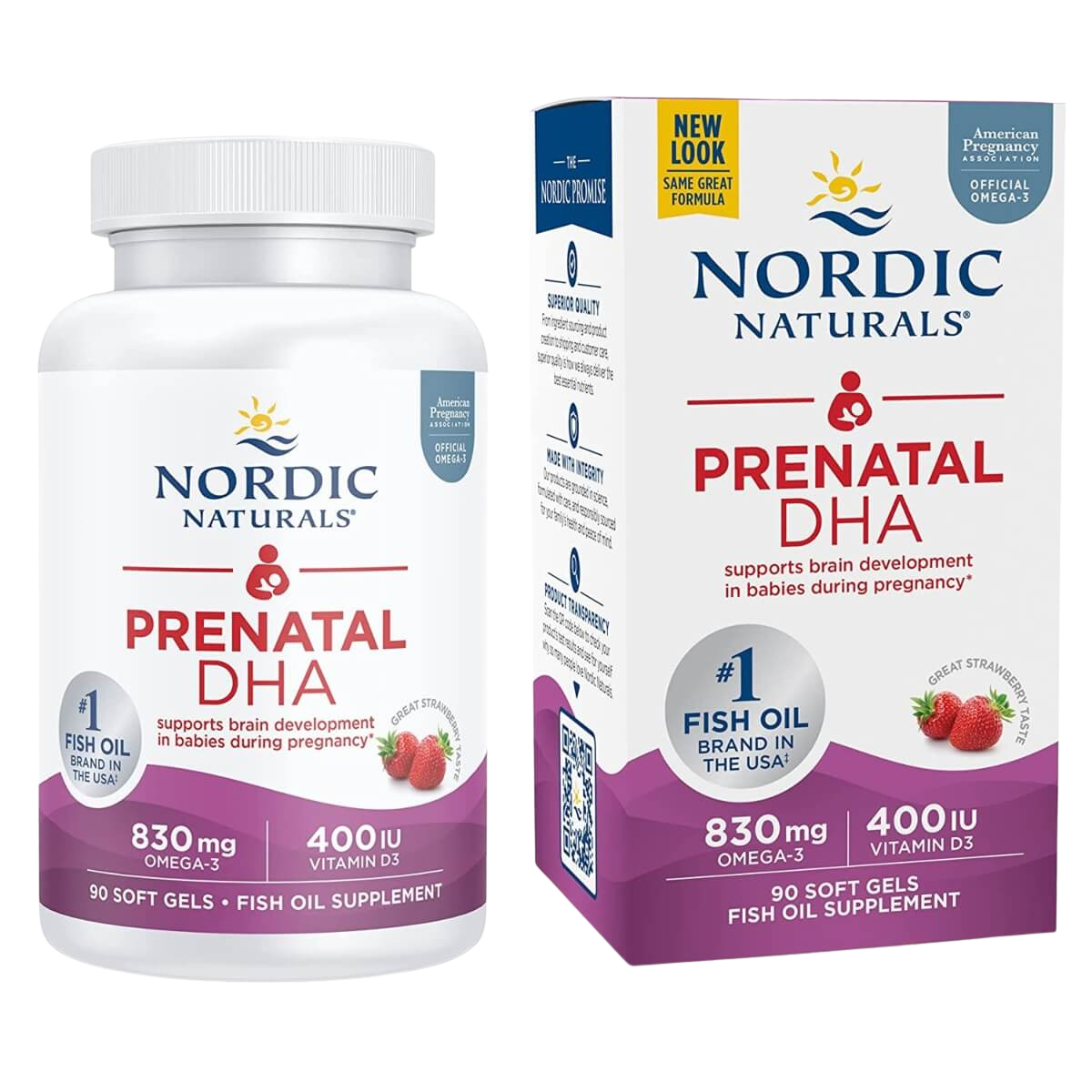 Prenatal DHA Omega-3, 830mg with Vitamin D3, Strawberry Flavour