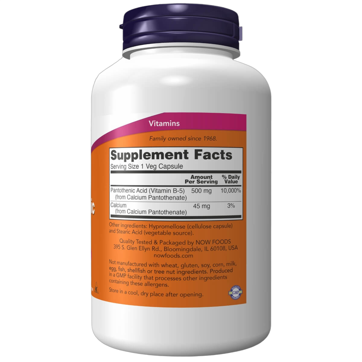Pantothenic Acid (Vitamin B5), 500mg
