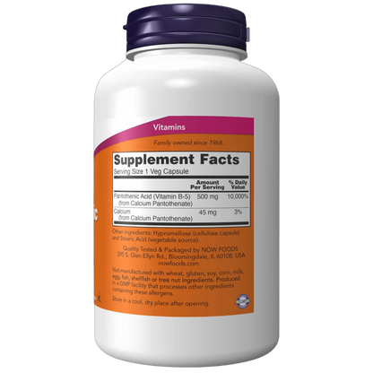 Pantothenic Acid (Vitamin B5), 500mg