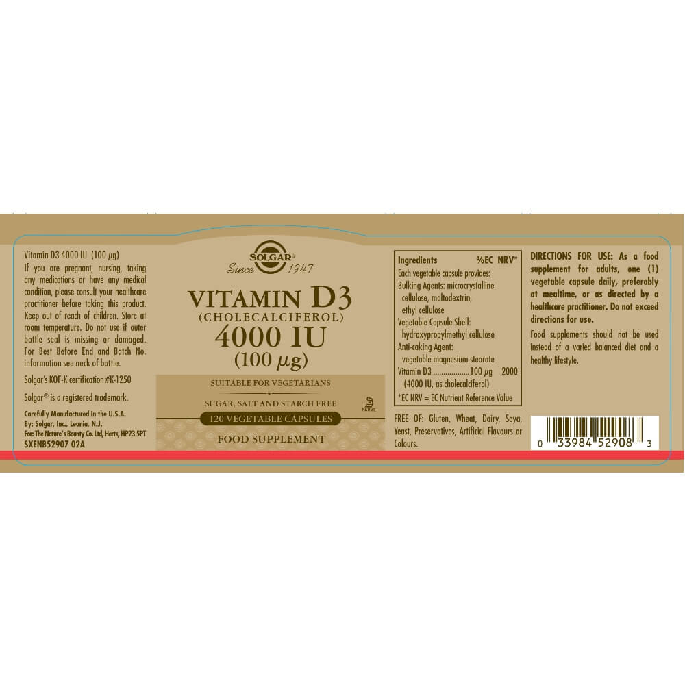 Vitamin D3 (Cholecalciferol), 4000IU (100 µg)