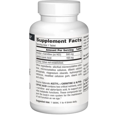 Acetyl L-Carnitine & Alpha-Lipoic Acid, 650mg