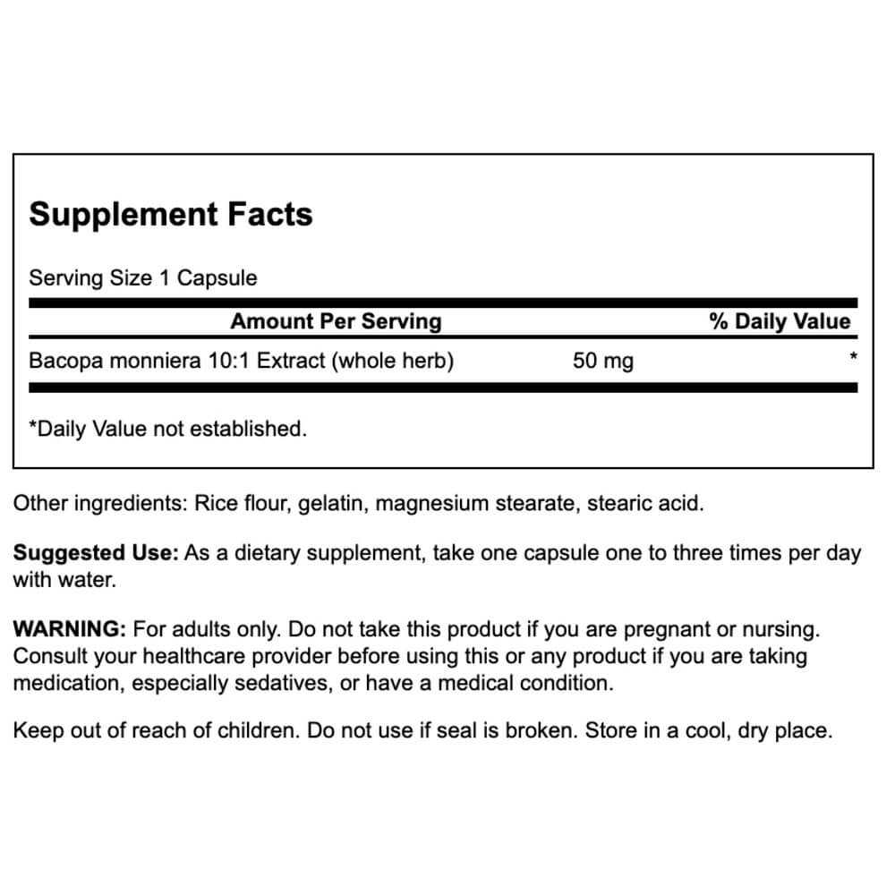 Bacopa Monniera 10:1 Extract, 50mg