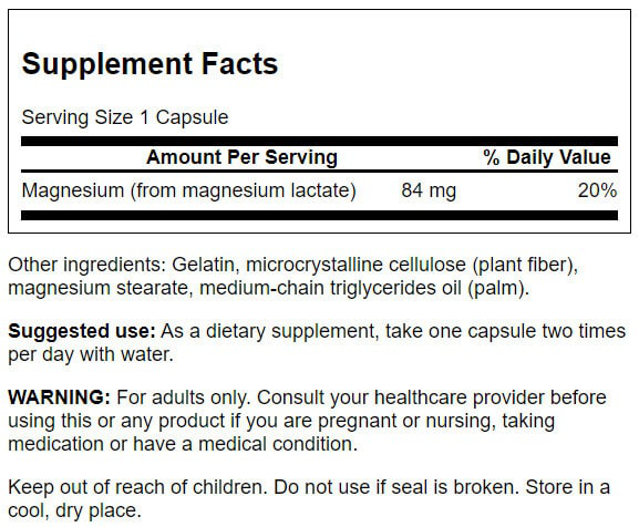 Magnesium Lactate, 84mg