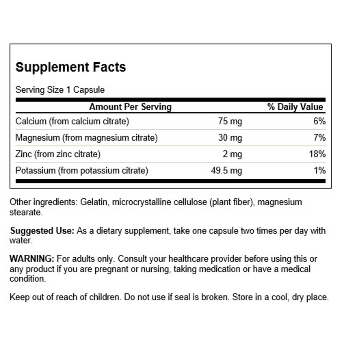 Mineral Citrate Complex - Calcium Magnesium Zinc Potassium