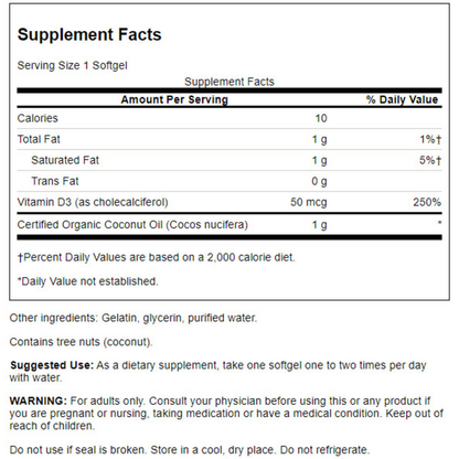 Vitamin D3 with Coconut Oil, 2000iu (50mg)